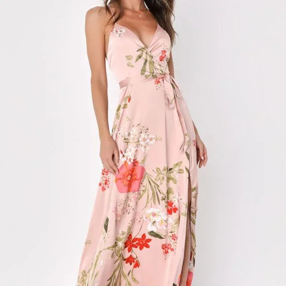 still the one blush pink floral print satin maxi dress Still the One Blush Pink Floral Print Satin Maxi Dress